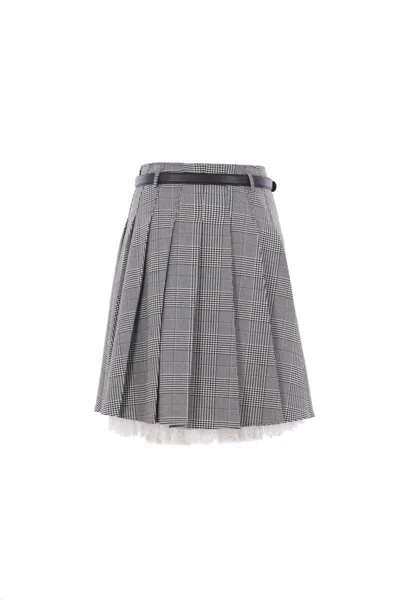 Self-portrait Prince Of Wales Check Pleated Midi Skirt In Gray
