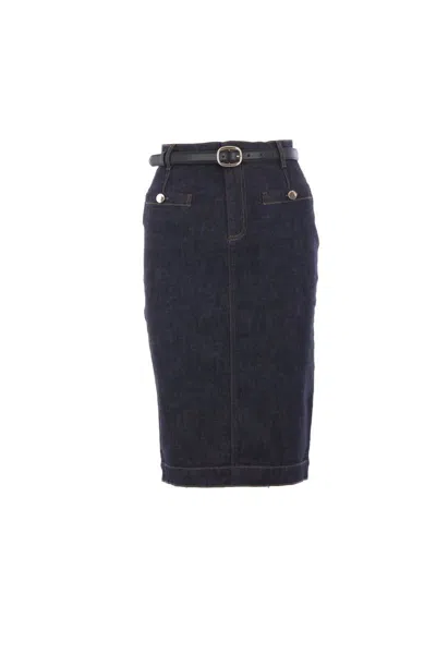Self-portrait Indigo Denim Midi Skirt In Blue