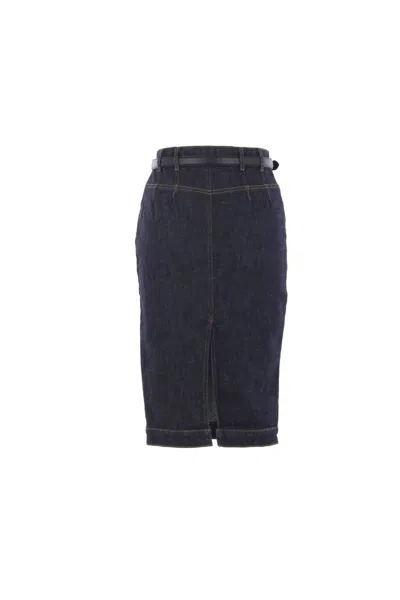 Self-portrait Indigo Denim Midi Skirt In Blue