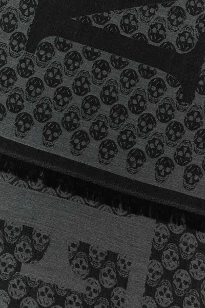 Alexander Mcqueen Wool Foulard With Embroidered Skull Pattern In Black