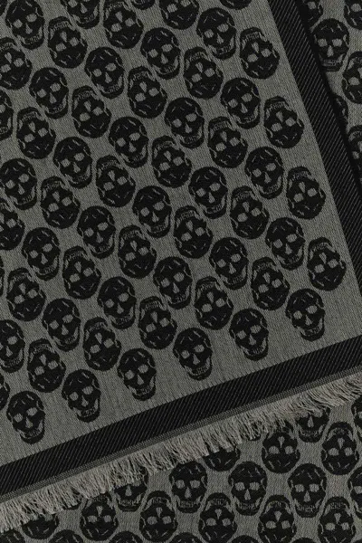 Alexander Mcqueen Wool Blend Embroidered Scarf With Skull Pattern In Black