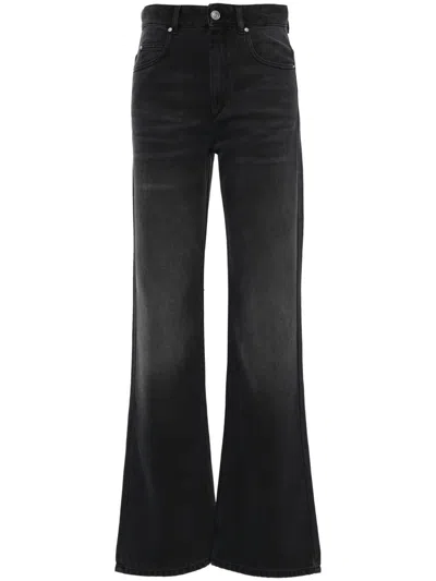 Isabel Marant Faded Bootcut Denim Jeans Whiskering Effect In Black