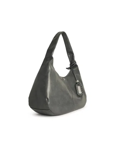 Ganni Womens Steal Grey Bou Hobo Medium Leather-blend Shoulder Bag In Gray