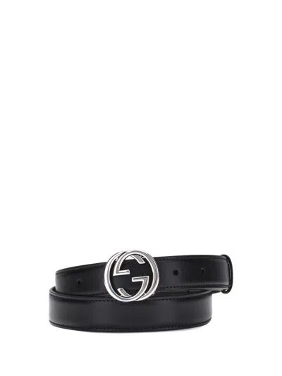 Gucci Leather Belt Adjustable Silver-tone Buckle In Black