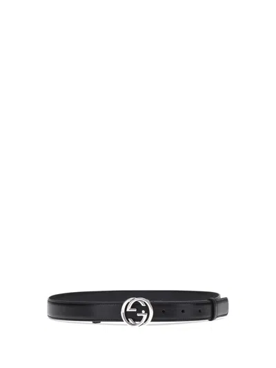 Gucci Leather Belt Adjustable Silver-tone Buckle In Black