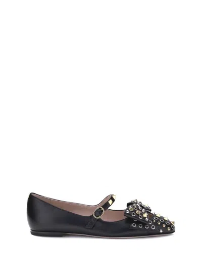Valentino Garavani Mary-jane Bowow Ballerina In Kidskin With Studs Woman Black 35