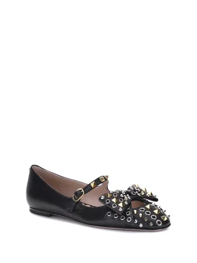 Valentino Garavani Mary-jane Bowow Ballerina In Kidskin With Studs Woman Black 35