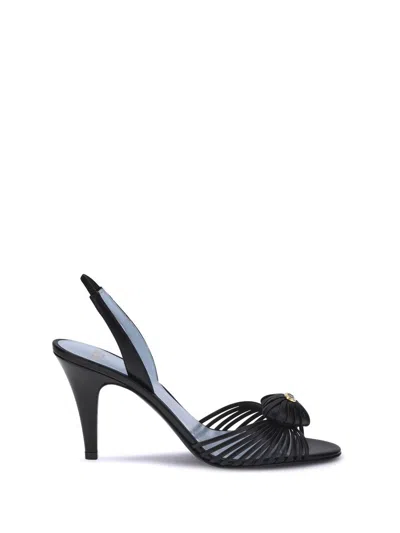 Valentino Black Slingback Leather Woven Heart Heeled Sandals In Black