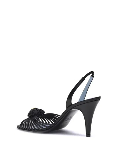Valentino Black Slingback Leather Woven Heart Heeled Sandals In Black