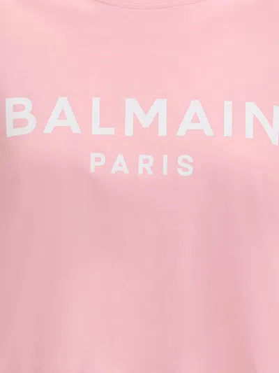 Balmain Women Logo Organic Cotton Cropped T-shirt In Pink
