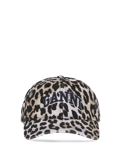 Ganni Women Leopard Baseball Hat In Multi