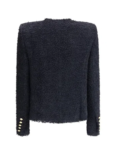 Balmain Edge-to-edge Silky Tweed Jacket In Black