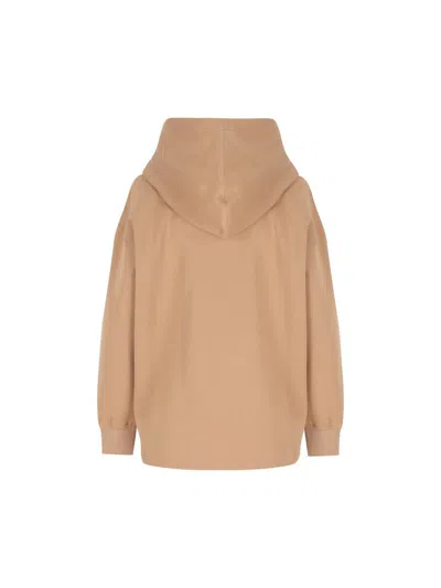 S Max Mara Visiera Hooded Sweatshirt Max Mara Logo Sweatshirts Beige In Brown