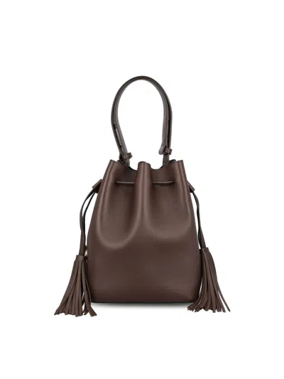 Valentino Drawstring Bag Structured Top Handle Tassel In Brown