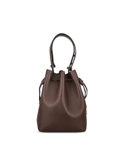 Valentino Drawstring Bag Structured Top Handle Tassel In Brown