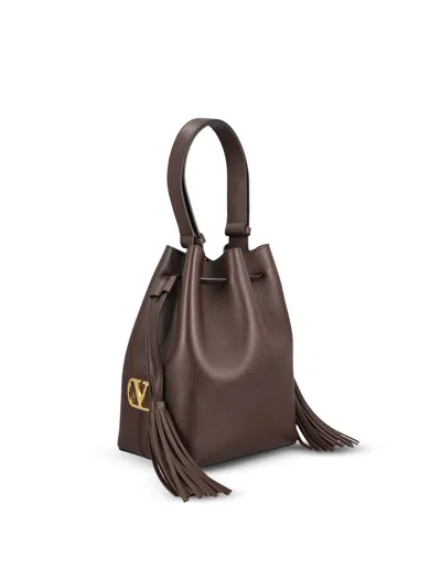 Valentino Drawstring Bag Structured Top Handle Tassel In Brown