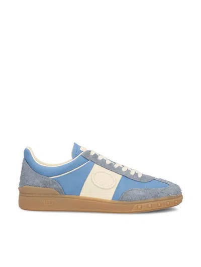 Valentino Upvillage Suede-trimmed Leather Sneakers In Blue