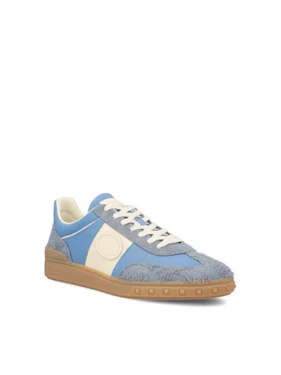 Valentino Upvillage Suede-trimmed Leather Sneakers In Blue