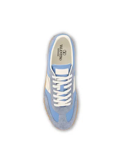Valentino Upvillage Suede-trimmed Leather Sneakers In Blue