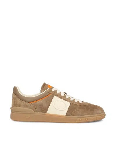 Valentino Low Top Sneaker Contrast Stitching In Brown