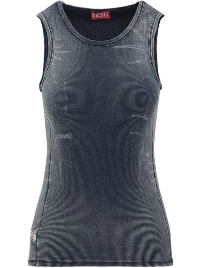 Diesel Ribbed Sleeveless Tank Top With Faded Effect In Blue