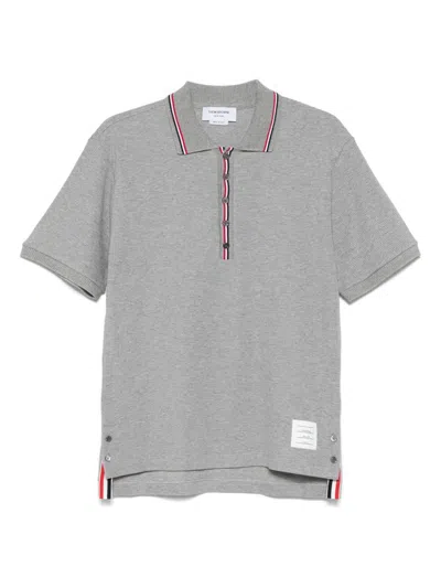 Thom Browne Short Sleeve Rib Cuff Polo With Rwb Stripe In Gray