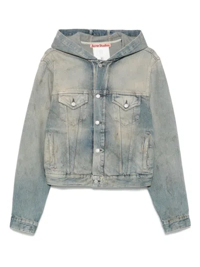 Acne Studios Mens Orayo Penicillin Hooded Denim Jacket Mid Blue Xl In Blue