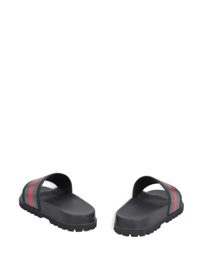 Gucci Pursuit Web Slides With Bold Stripes In Black