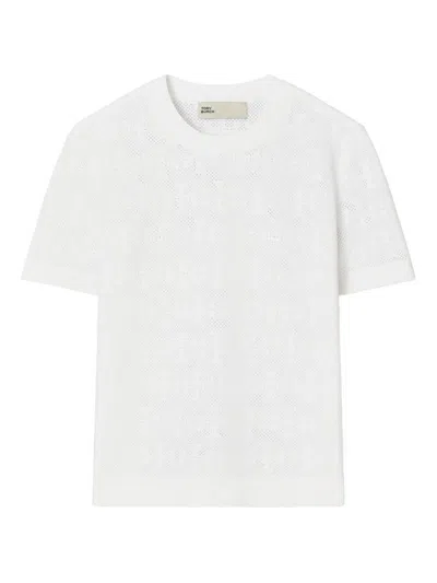Tory Burch T Monogram Jacquard Viscose Blend T-shirt In White