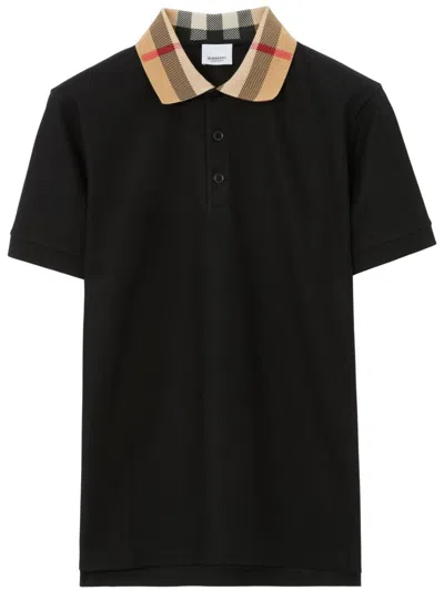 Burberry Cody Polo Shirt With Check Collar In Blue
