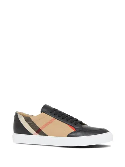 Burberry Check Leather Sneakers In Neutral