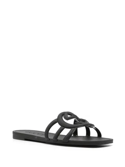 Gucci Interlocking G Rubber Flat In Black
