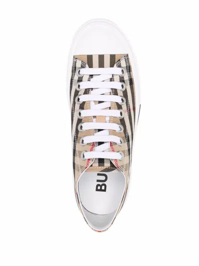 Burberry Beige Cotton Sneakers With Casual Chic Check Pattern