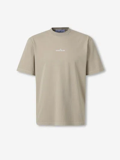 Stone Island Printed Cotton T-shirt In Brown