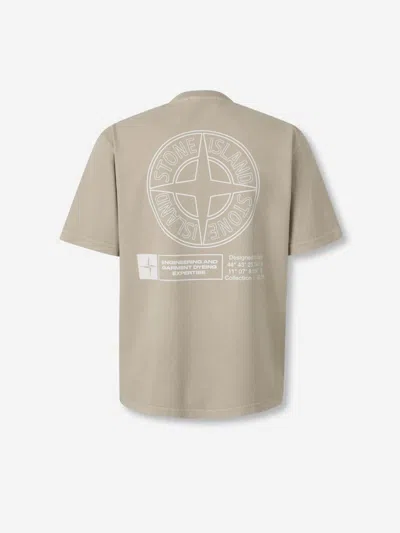 Stone Island Printed Cotton T-shirt In Brown