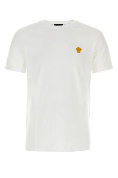 Versace White Crewneck T-shirt With Medusa Embroidery On The Front In Cotton Man In Multi
