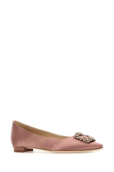 Manolo Blahnik Satin Ballerinas With Embellished Detail And Finish