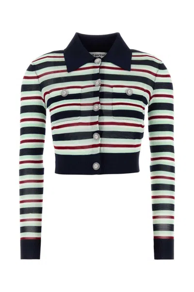 Self-portrait Navy Striped Viscose Knit Sweaters And Cardigans Multicolor In Multi