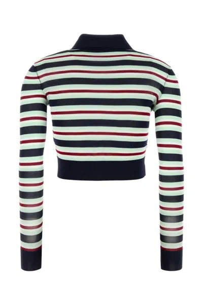 Self-portrait Navy Striped Viscose Knit Sweaters And Cardigans Multicolor In Multi
