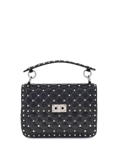 Valentino Rockstud Spike Leather Shoulder Bag In Black