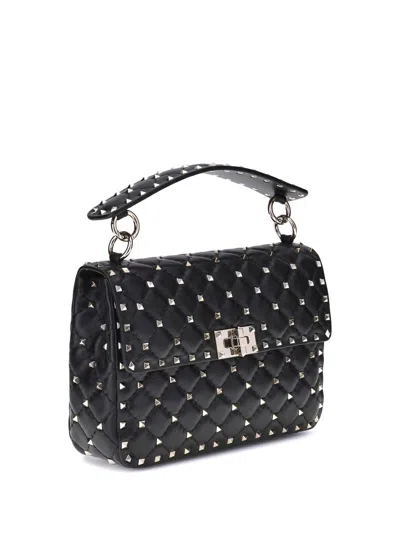 Valentino Rockstud Spike Leather Shoulder Bag In Black