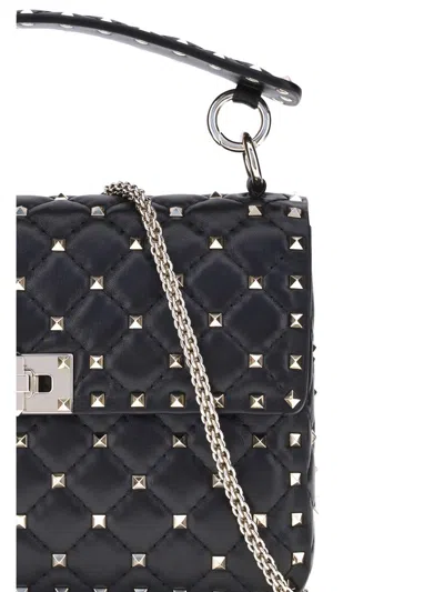 Valentino Rockstud Spike Leather Shoulder Bag In Black