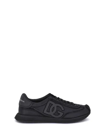 Dolce & Gabbana Low-top Nylon Sneakers With Leather Inserts In Black