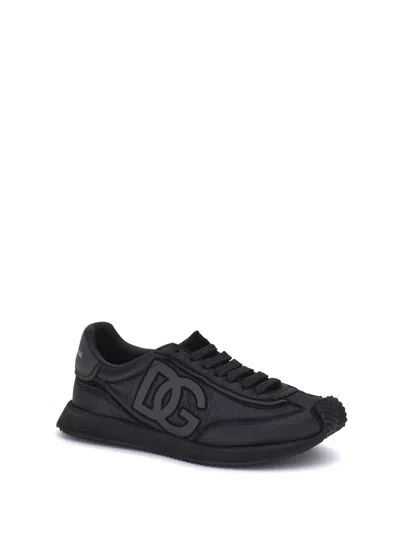 Dolce & Gabbana Low-top Nylon Sneakers With Leather Inserts In Black