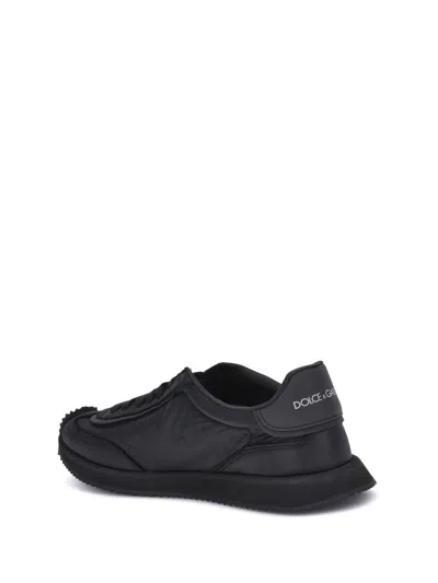 Dolce & Gabbana Low-top Nylon Sneakers With Leather Inserts In Black