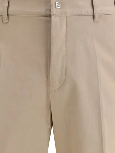 Fendi Cotton Trousers With Hip And Back Pockets In Brown