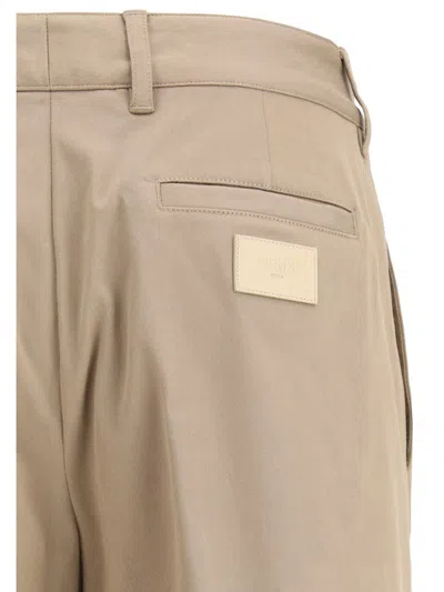 Fendi Cotton Trousers With Hip And Back Pockets In Brown