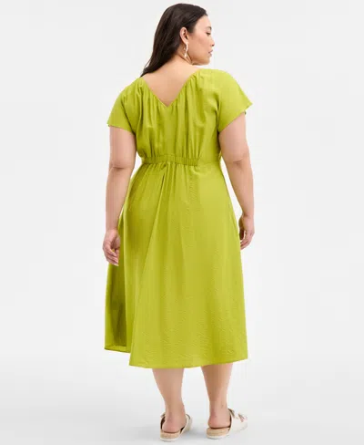 On 34th Trendy Plus Size Flutter-sleeve Textured Satin Midi Dress, Exclusively At Macy's In Green