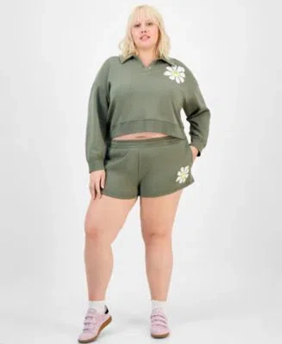 Grayson Threads, The Label Grayson Threads The Label Trendy Plus Size Collared Daisy Sweatshirt Shorts