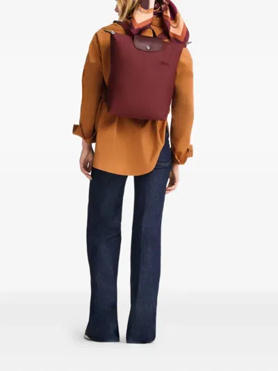 Longchamp Pomegranate-coloured M Le Pliage Green Backpack In Red